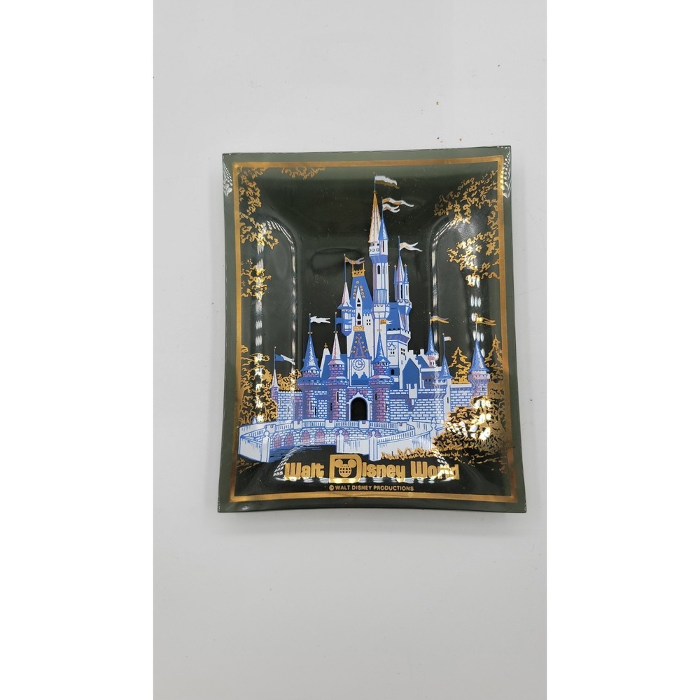 Vintage Walt Disney World Cinderella Castle Souvenir Glass Tray Trinket Dish